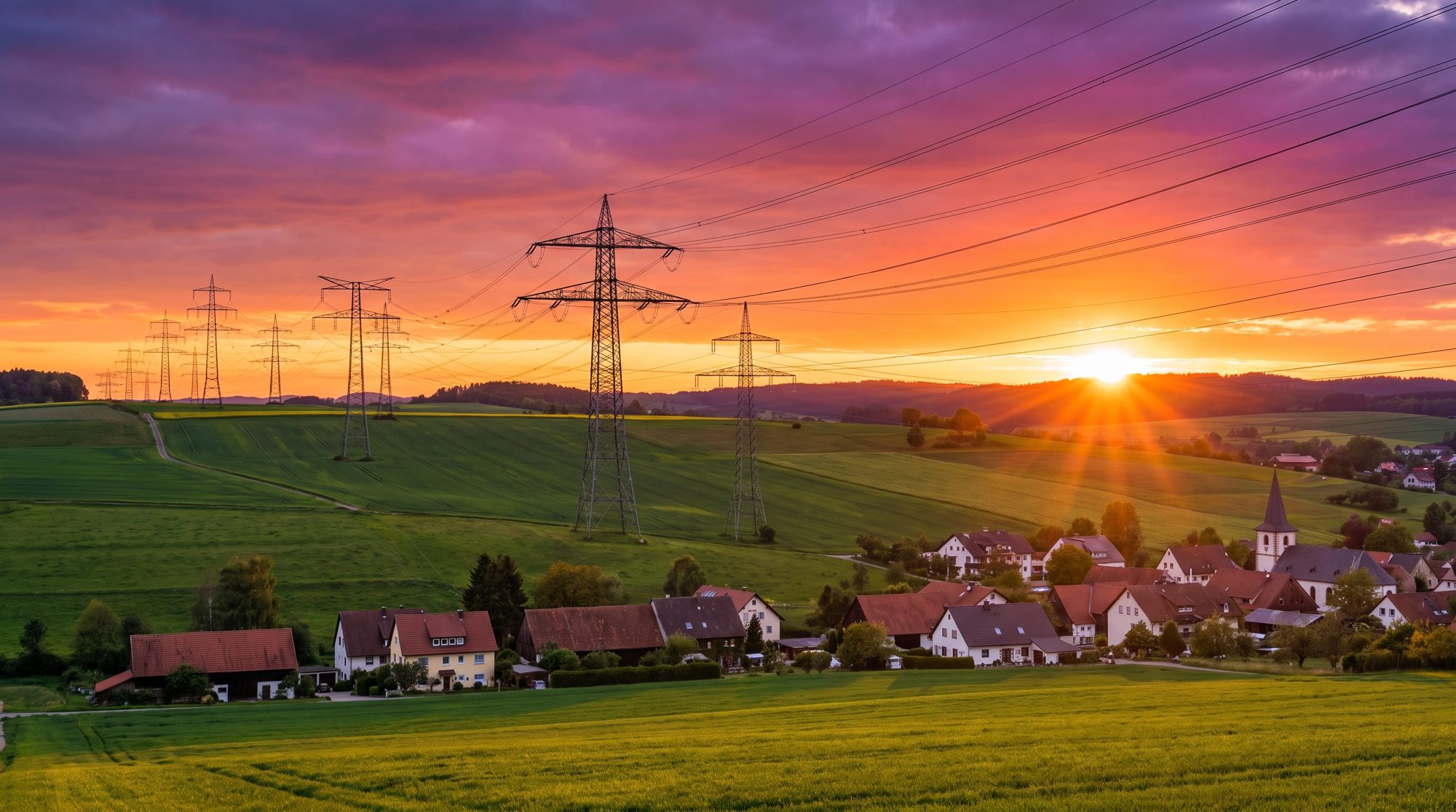 Strommasten im Abendrot